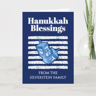 Cartão De Festividades Listras de Dreidel Hanukkah Personalizado da Famíl