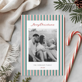 Cartão De Festividades Listras de Natal Vintage Foto de Família de Dois L
