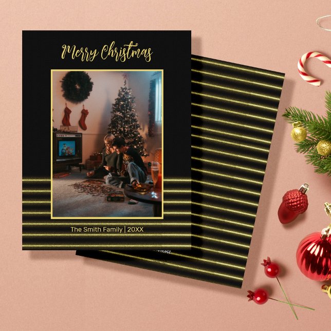 Cartão De Festividades Listras pretas e ouros (Criador carregado)