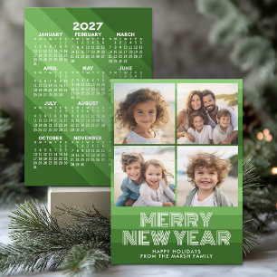 Cartão De Festividades Listras Retrô Verde - 4 Fotos - Calendário 2027