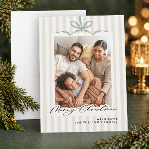 Cartão De Festividades Listras Verde Sage Natal Feliz 3-Foto