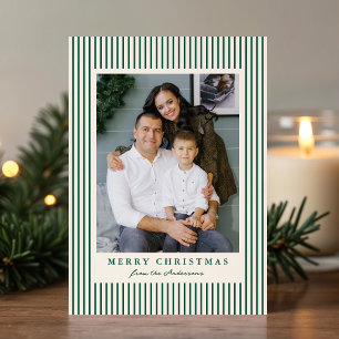 Cartão De Festividades Listras Verdes Modernas Feliz Natal 2 Fotos