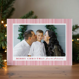 Cartão De Festividades Listras Vermelhas Modernas Feliz Natal 2 Fotos