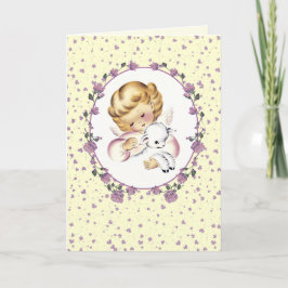 Cartão De Festividades Little Angel com Lamb.Cartões de Páscoa cristãos