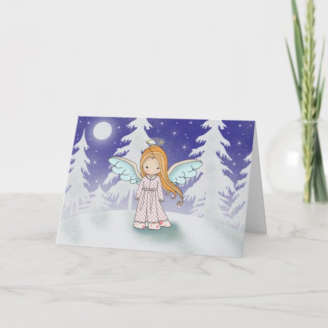 Cartão De Festividades Little Angel in the Moonlight Christmas Card (Frente)