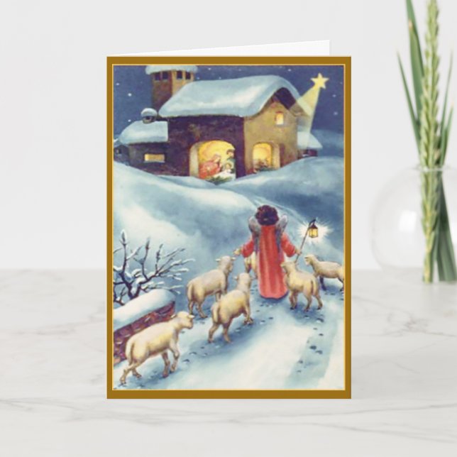 Cartão De Festividades Little Angel Sheep Herder Custom Greetings Card (Frente)