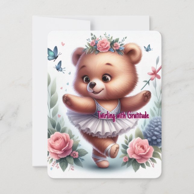 Cartão De Festividades Little Ballerina Bear Birthday Thank-You Card (Frente)