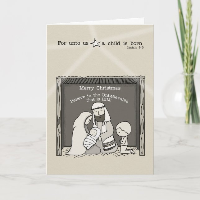 Cartão De Festividades Little Boy no Manger (Frente)