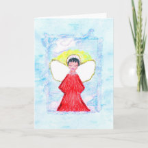 Little Brown Glitter Angel Greeting Card