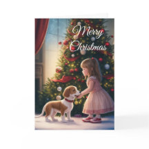Little Girl & Dog Love & Friendy Christmas Card