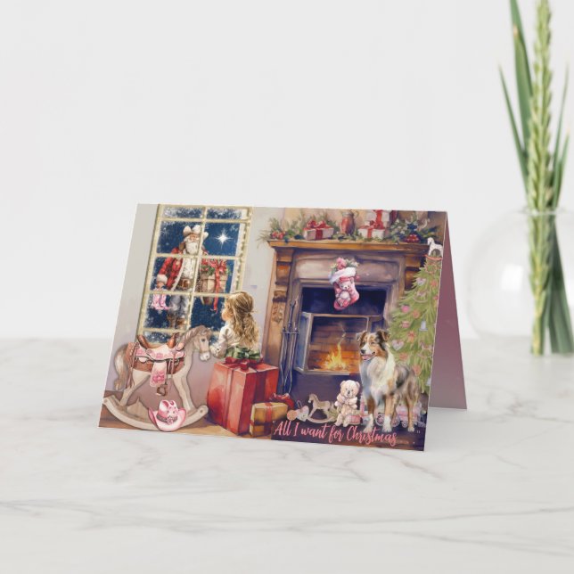 Cartão De Festividades Little Girl, Pink Cowboy Boots for Christmas Card (Frente)