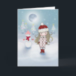 Cartão De Festividades Little Girl with Snowman Christmas Card<br><div class="desc">© Molly Harrison 2011</div>