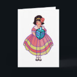 Cartão De Festividades Little Hanukkah Girl with Big Dreidel<br><div class="desc">I have two grown daughters who used to look just like this little girl. She's holding a huge round dreidel. My daughters like this card.</div>