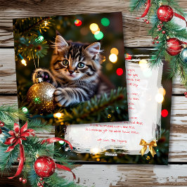 Cartão De Festividades Little Kitten on Christmas Tree Personalized