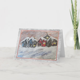 Cartão De Festividades Little Red House in the Snow Art Card