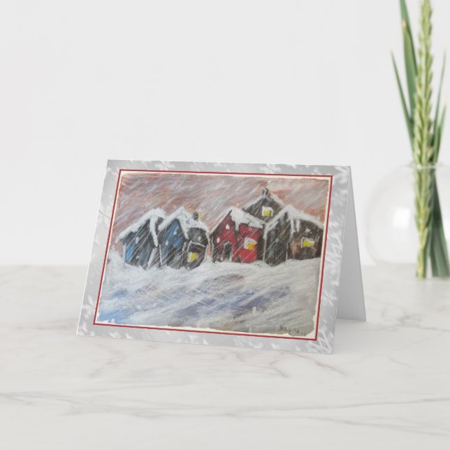 Cartão De Festividades Little Red House in the Snow Art Card (Frente)