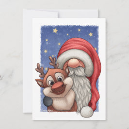 Cartão De Festividades Little Santa and his little reindeer