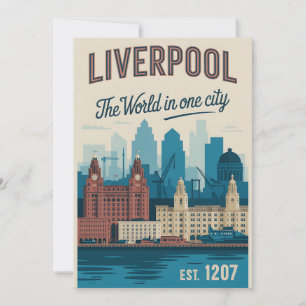 Cartão De Festividades Liverpool Inglaterra Paisagem Urbana Estilo Retrô