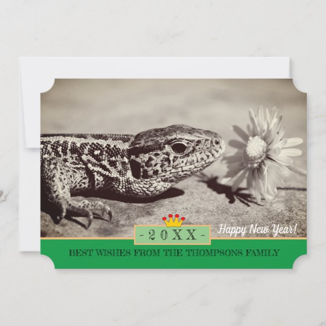 Cartão De Festividades Lizard with Daisy & Happy New Year! Card /flowers (Frente)