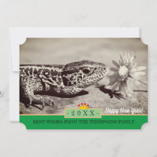 Cartão De Festividades Lizard with Daisy & Happy New Year! Card /flowers