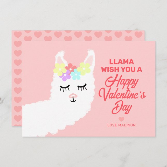 Cartão De Festividades Llama Deseja Uma Feliz Sala De Dias de os namorado (Frente/Verso)