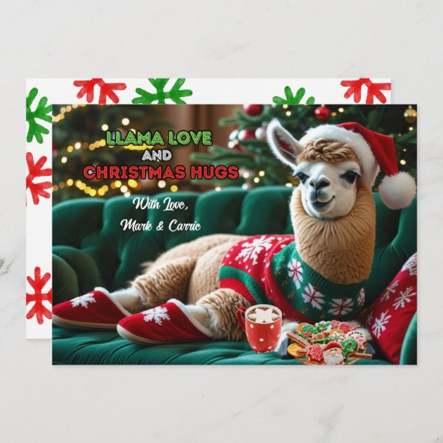 Cartão De Festividades Llama Love Christmas Hugs Personalizado (Frente/Verso)