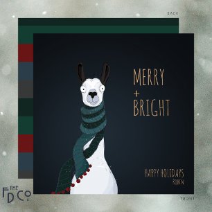 Cartão De Festividades Llama “Merry + Bright” Loucamente Fofo