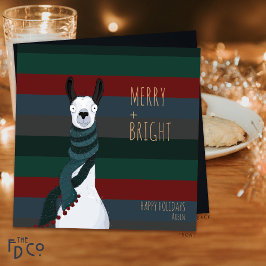 Cartão De Festividades Llama “Merry + Bright” Loucamente Fofo