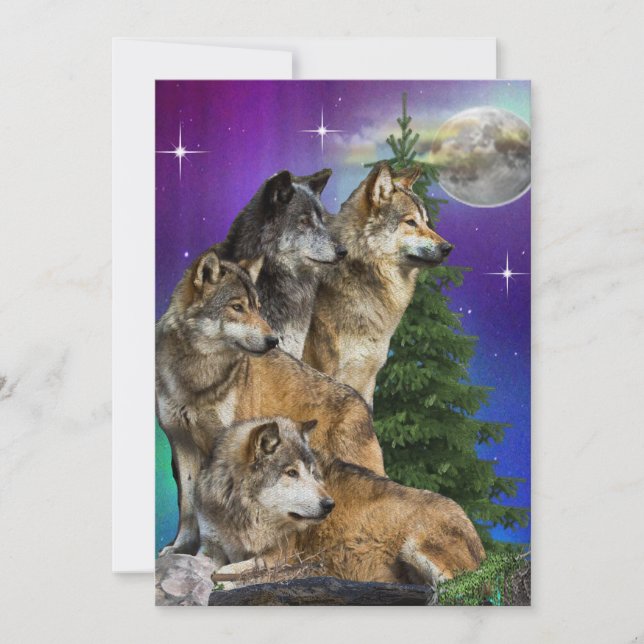 Cartão De Festividades Lobo e Lua (Frente)