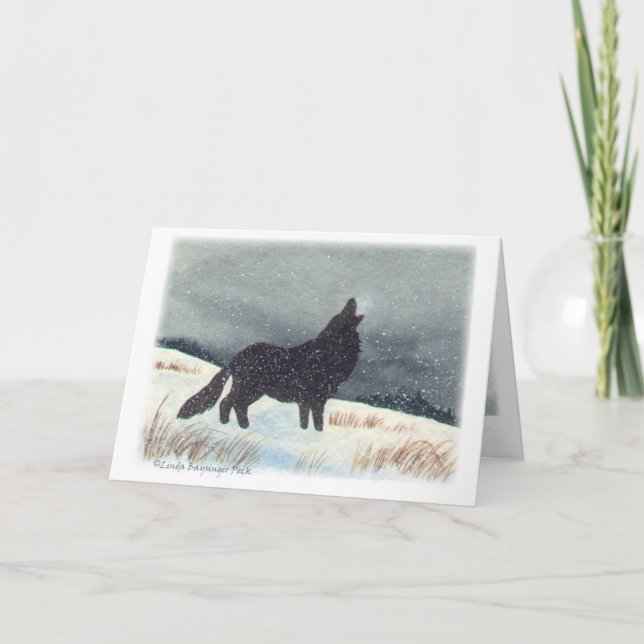 Cartão De Festividades Lobo espanado neve dentro da pintura (Frente)