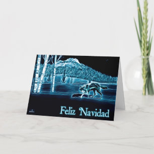 Cartão De Festividades Lobo na neve - Feliz Navidad