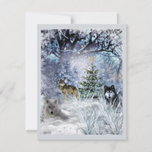 Cartão De Festividades Lobos no Natal um Flat Card de Inverno Maravilhoso