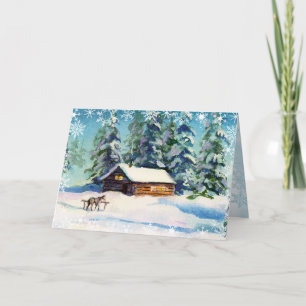 CARTÃO DE FESTIVIDADES LOG CABIN & SNOWFLAKS POR SHARON SHARPE