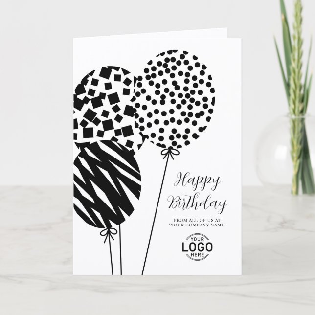 Cartão De Festividades Logo Black White Balloons Corporate Birthday Card (Frente)