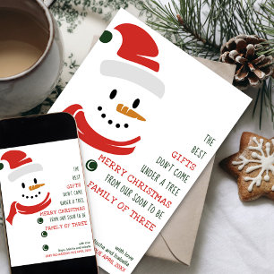 Cartão De Festividades Logo Brevemente Família de Três Boneco de Neve Gra