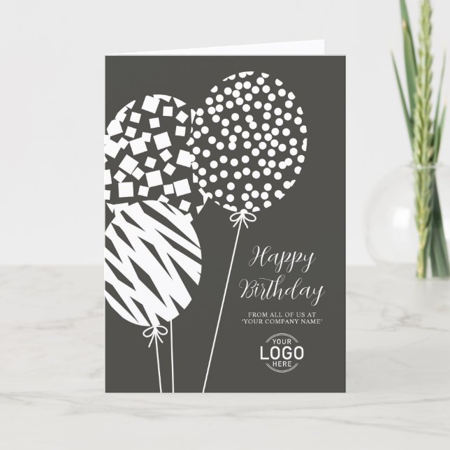 Cartão De Festividades Logo Dark Grey Balloons Corporate Birthday Card (Frente)