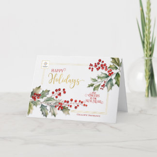 Cartão De Festividades Logo Empresa Holly e Berries Elegante