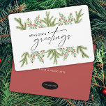 Cartão De Festividades LOGOTIPO ADD comercial Elegante Winter Greenery Bu<br><div class="desc">Envie o torcida de férias aos seus clientes com um cartão festivo personalizado. Esta design de negócios/corporativa apresenta um fundo branco com verde tradicional de inverno de primavera e bagas. A parte traseira deste design permite que você inclua o logotipo de sua empresa e uma mensagem personalizada para seus clientes!...</div>