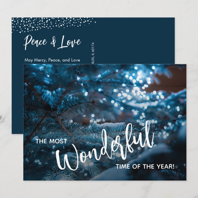 Cartão De Festividades Logotipo comercial da árvore de Natal azul (Frente/Verso)