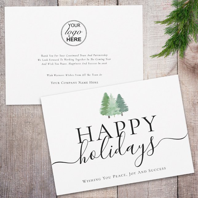 Cartão De Festividades Logotipo comercial da Woodland para Feriados Moder (Modern watercolor woodland happy holiday business logo christmas card Whimsical elegant script)
