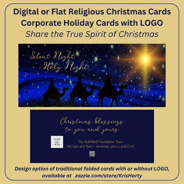 Cartão De Festividades Logotipo comercial Natal Religioso Longo Horizonta (Share the true Spirit of Christmas with you clients, partners, and team. Add your logo or QR Code.)