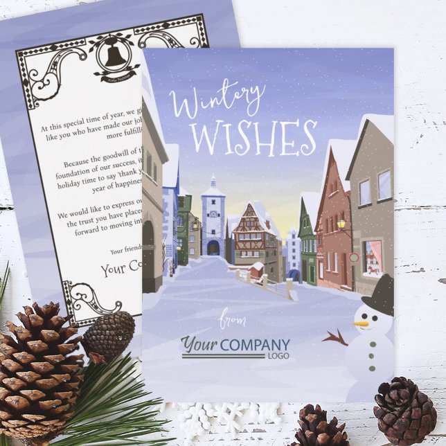 Cartão De Festividades Logotipo comercial nostálgico Azul claro (Nostalgic Company Holiday Greeting Cards Rothenburg, German, old Bavarian Town)