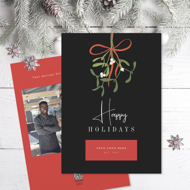Cartão De Festividades Logotipo comercial personalizado Mistletox Preto v (Criador carregado)