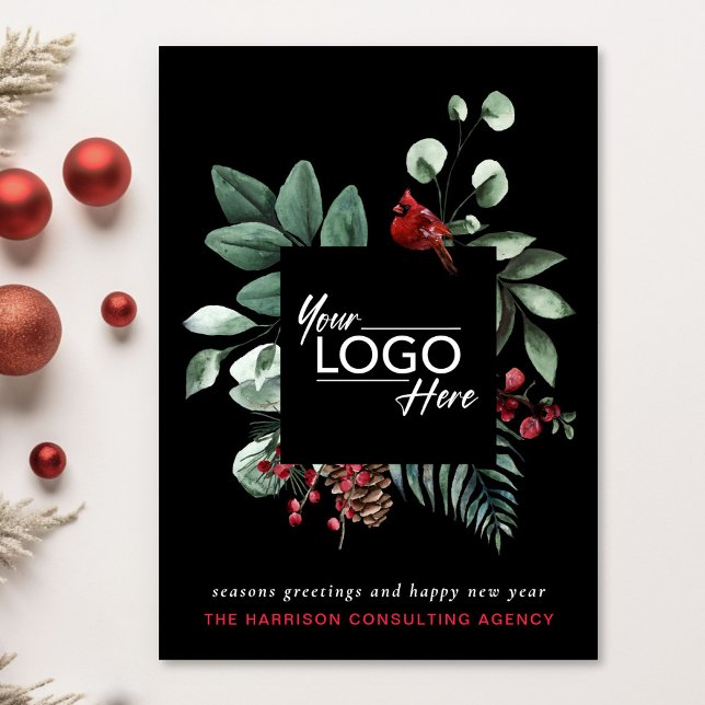 Cartão De Festividades Logotipo comercial preto vermelho Natal (Spread the joy of the season and strengthen business relationships with our elegant holiday card)