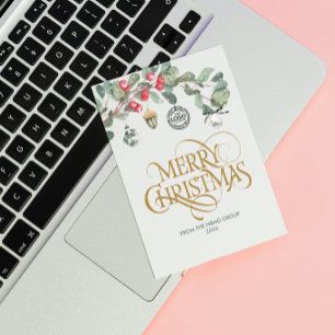 Cartão De Festividades Logotipo Corporativo de Natal em Aquarela para Neg