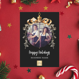 Cartão De Festividades logotipo da foto da equipe do ouro preto do Natal