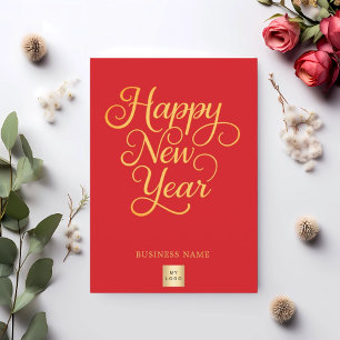 Cartão De Festividades logotipo de negócio de script ouro vermelho feliz