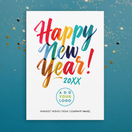 Cartão De Festividades Logotipo Empresarial Colorido Ano Novo Divertido e