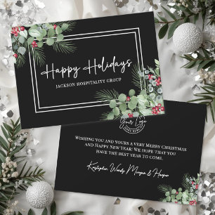 Cartão De Festividades Logotipo Empresarial Preto e Branco de Verde Elega