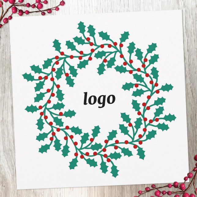 Cartão De Festividades Logotipo Holly Wreath Business (Logo holly wreath business promotional holiday card)